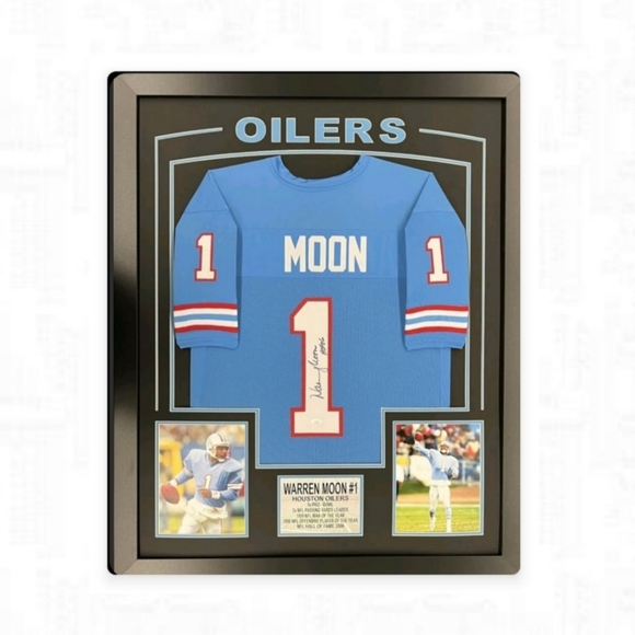 Warren Moon Signed & Framed Houston Oilers XL Custom Jersey Beckett COA 34"x43" - Picture 1 of 8